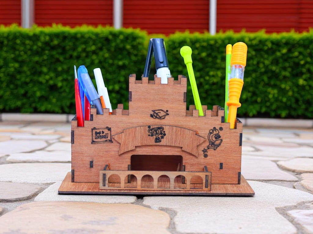 Laser Cut Wooden Castle Office Desk Organizer