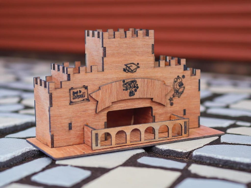 Laser Cut Wooden Castle Office Desk Organizer