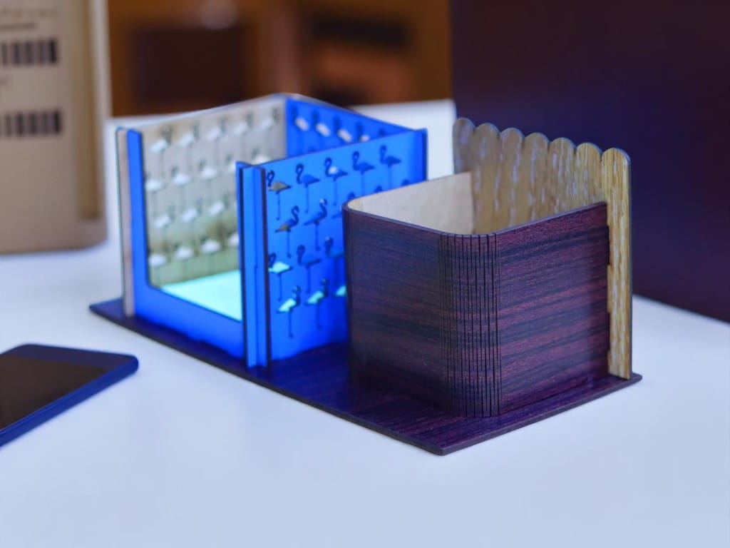 Laser Cut Wooden Sticky Notes and Pencil Holder Desk Organizer