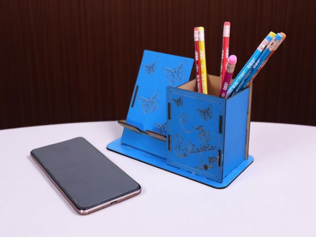 Laser Cut Wooden Phone and Pen Stand Gift for 8 March