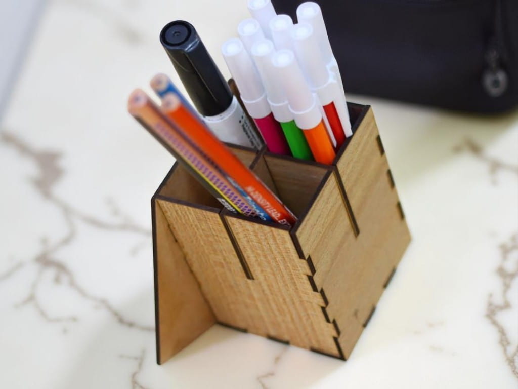 Laser Cut Modern Style Wooden Pencil Holder