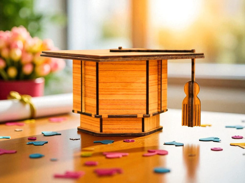 Laser Cut Graduation Cap Wooden Favor Box