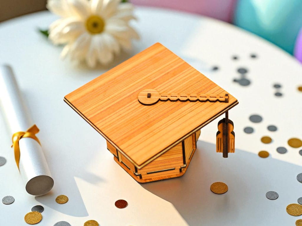 Laser Cut Graduation Cap Wooden Favor Box