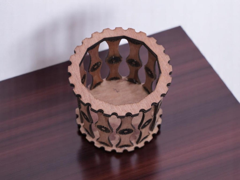 Laser Cut Round Wooden Pen Holder