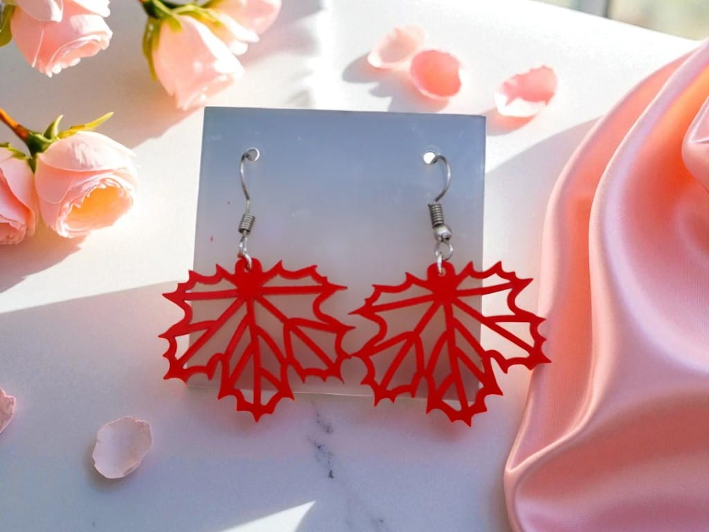 Laser Cut Acrylic Maple Leaf Earrings