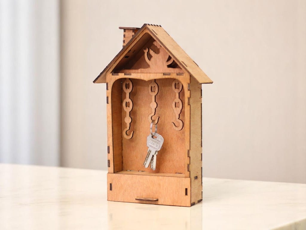 Laser Cut Wooden Key Cabinet with Drawer Box
