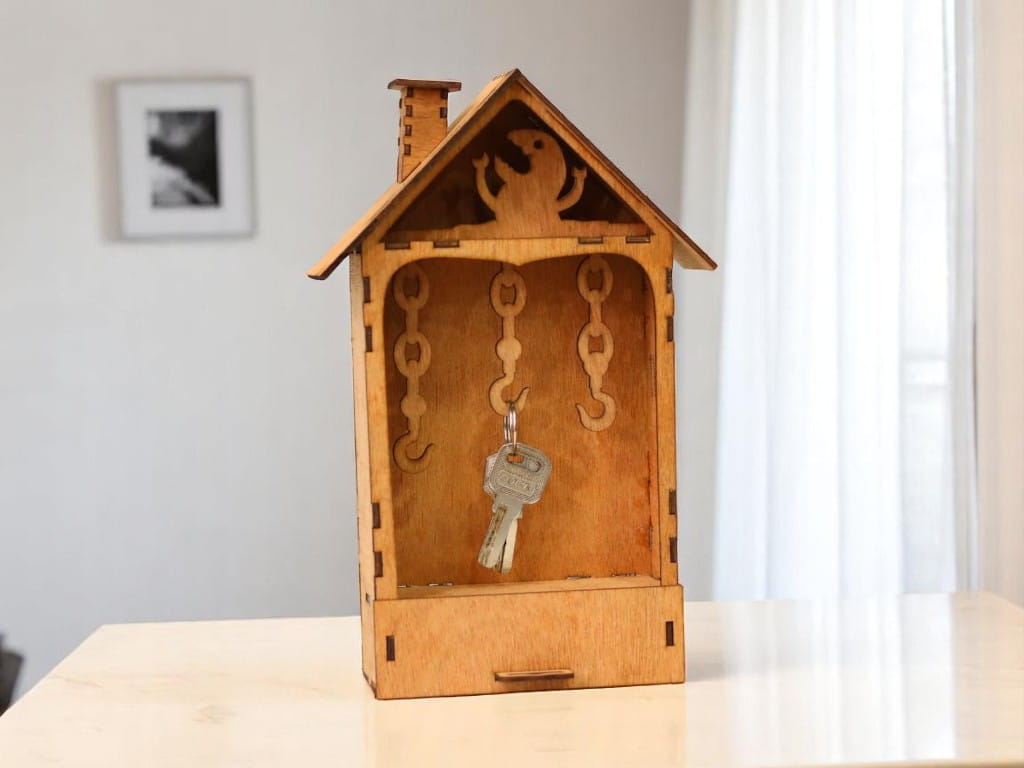 Laser Cut Wooden Key Cabinet with Drawer Box