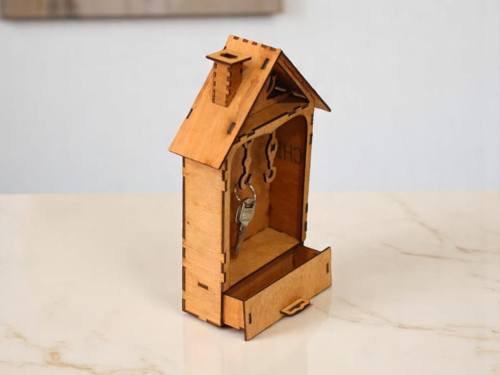 Laser Cut Wooden Key Cabinet with Drawer Box