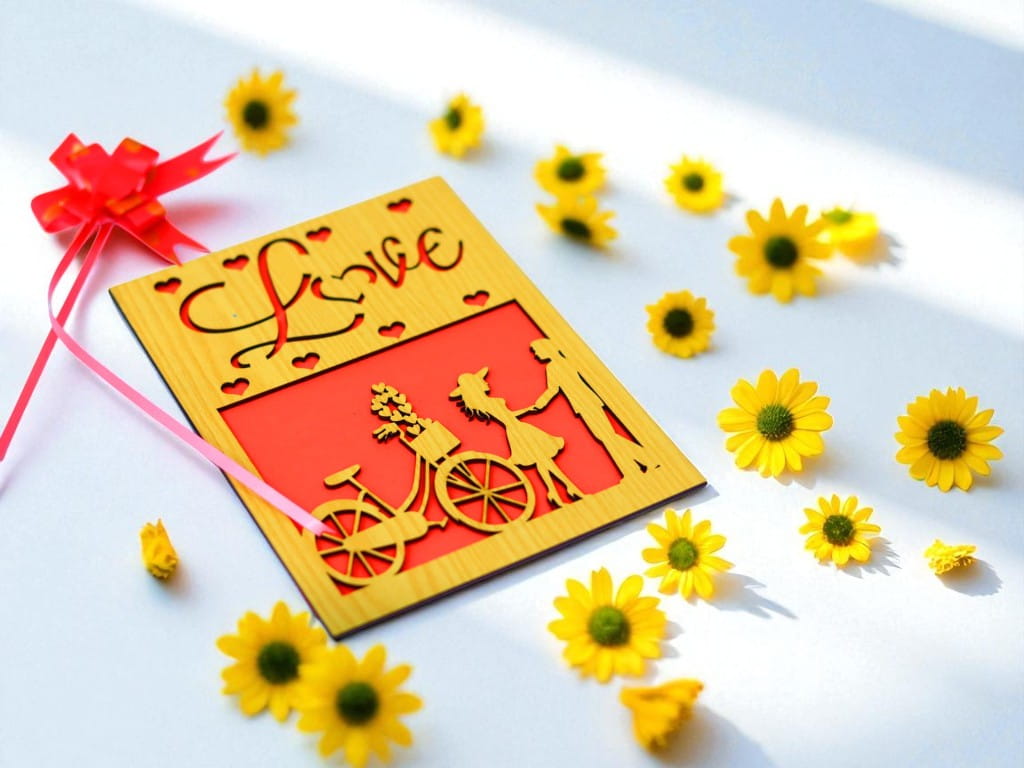 Laser Cut Wooden Greeting Card for Valentines Day