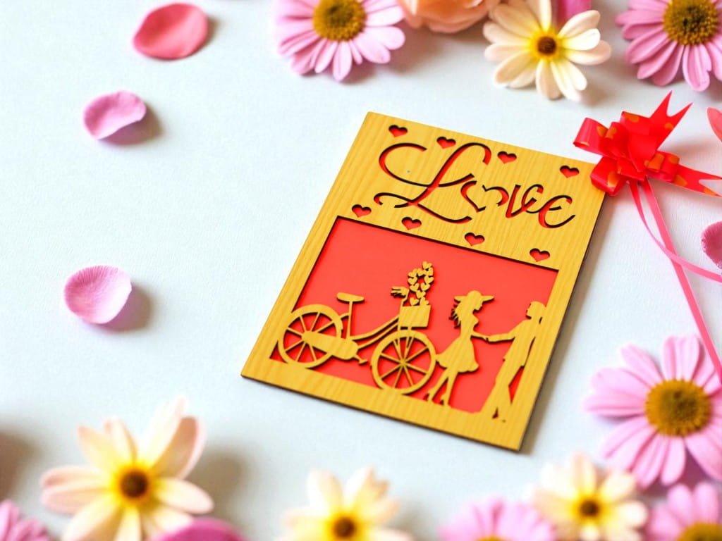 Laser Cut Wooden Greeting Card for Valentines Day