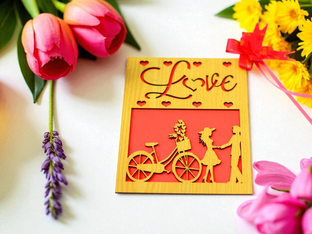 Laser Cut Wooden Greeting Card for Valentines Day