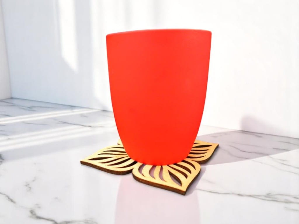 Laser Cut Wooden Floral Tea Cup Coaster