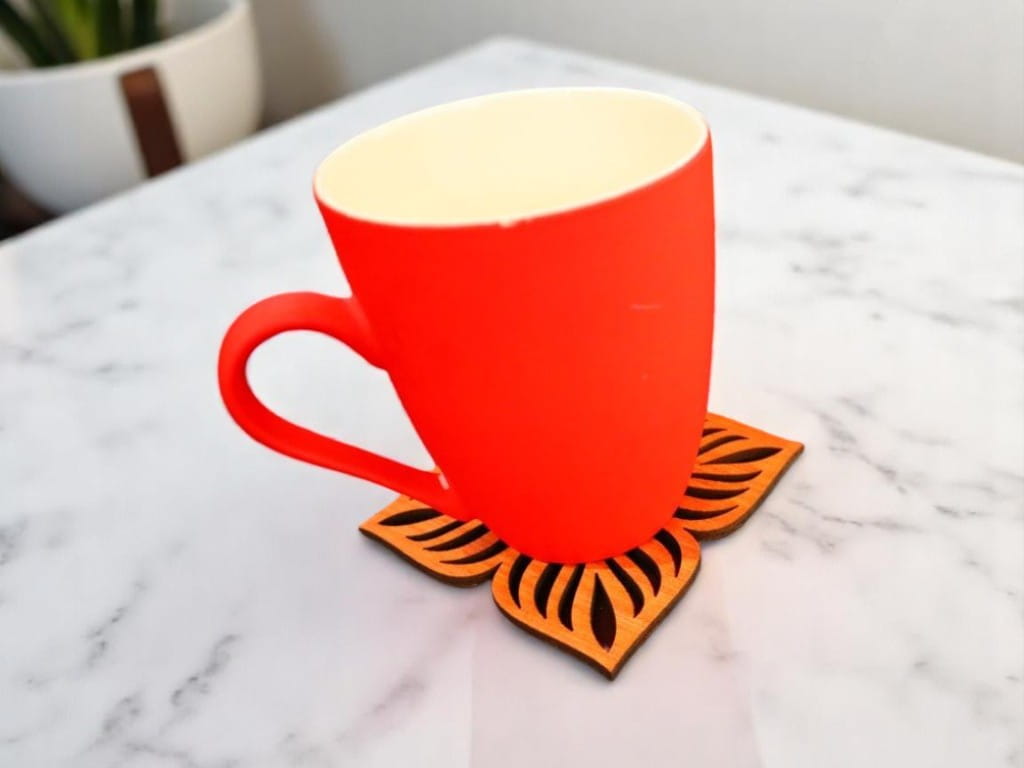 Laser Cut Wooden Floral Tea Cup Coaster