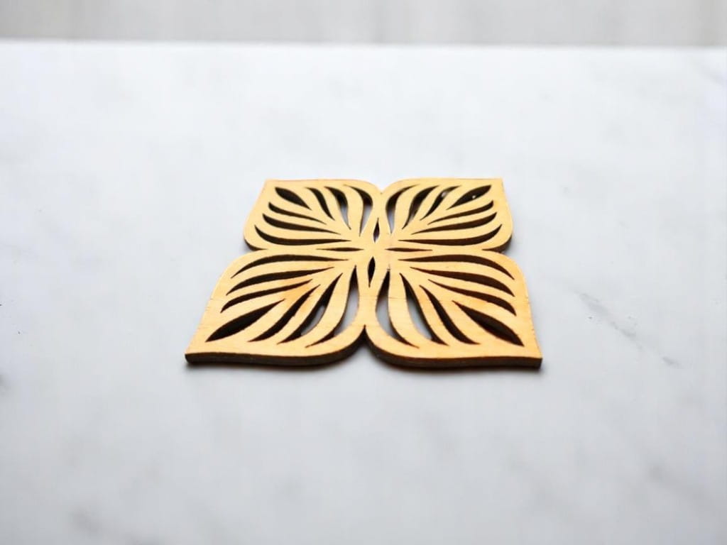 Laser Cut Wooden Floral Tea Cup Coaster