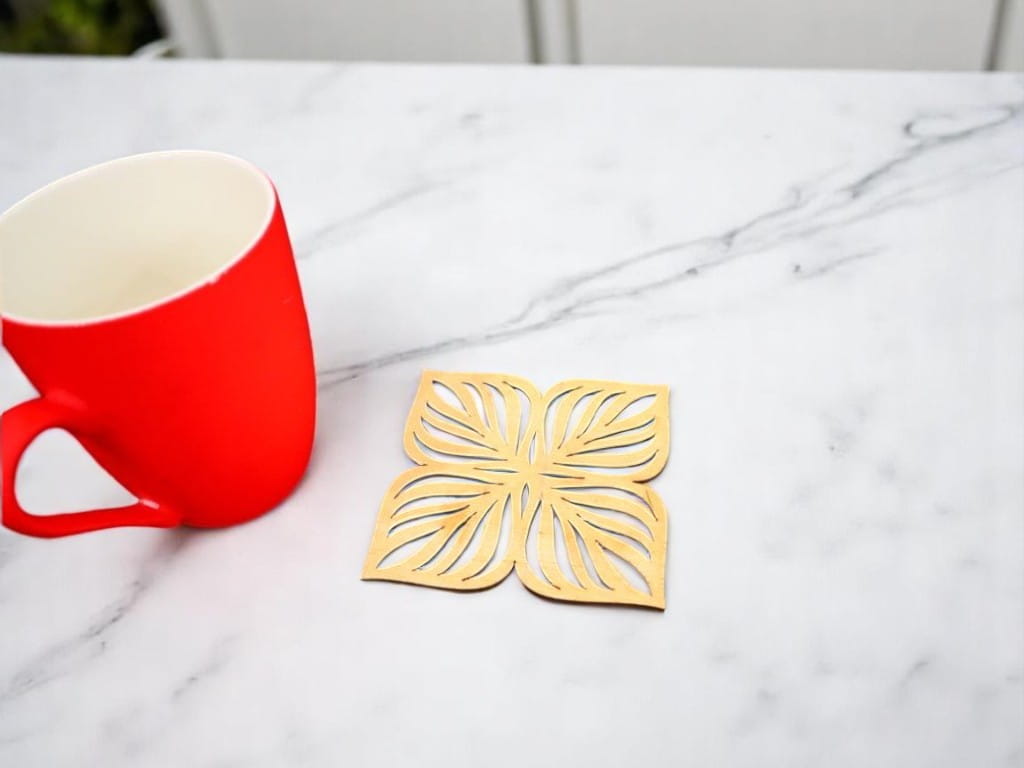 Laser Cut Wooden Floral Tea Cup Coaster