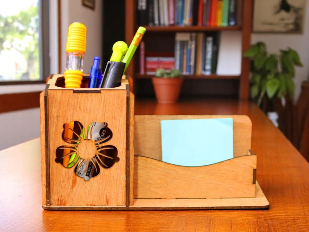Laser Cut Pen and Business Card Holder Desk Organizer