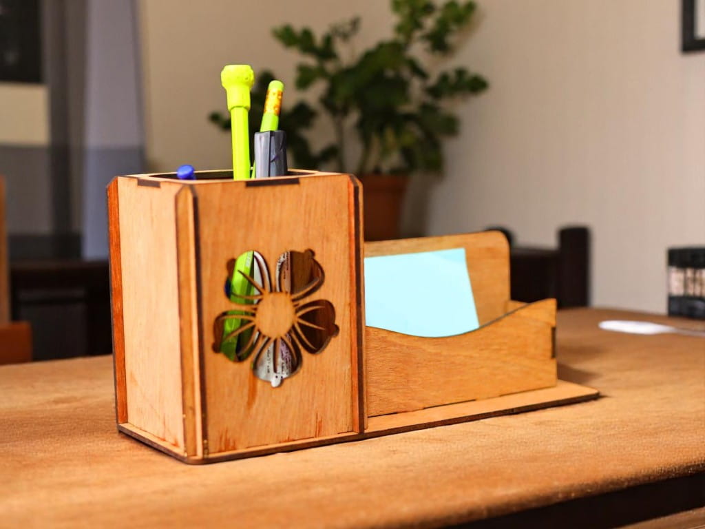 Laser Cut Pen and Business Card Holder Desk Organizer