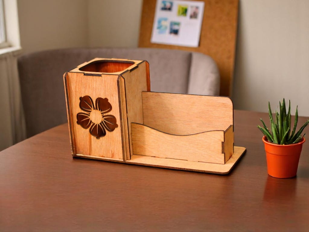 Laser Cut Pen and Business Card Holder Desk Organizer
