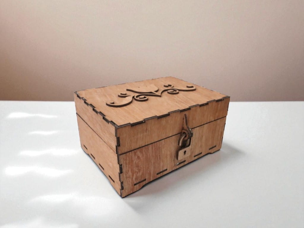 Laser Cut Wooden Storage Box with Hinged Lid