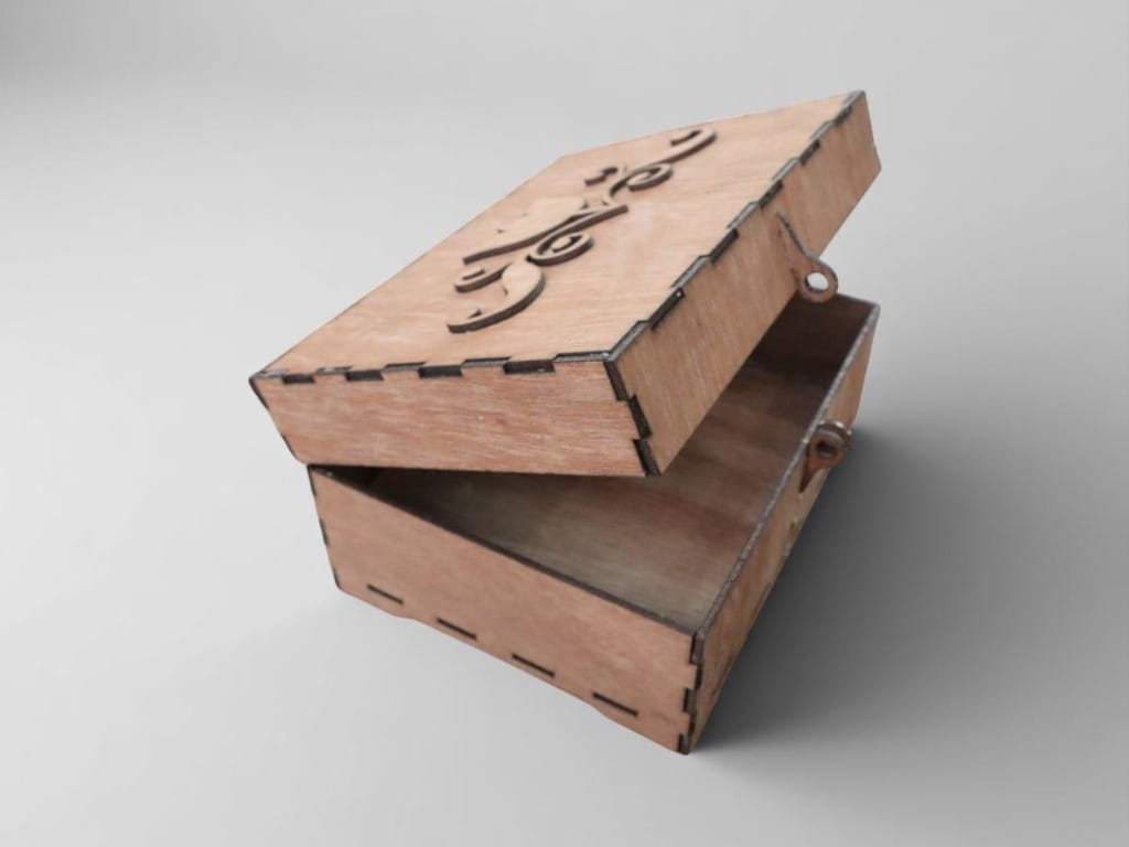 Laser Cut Wooden Storage Box with Hinged Lid