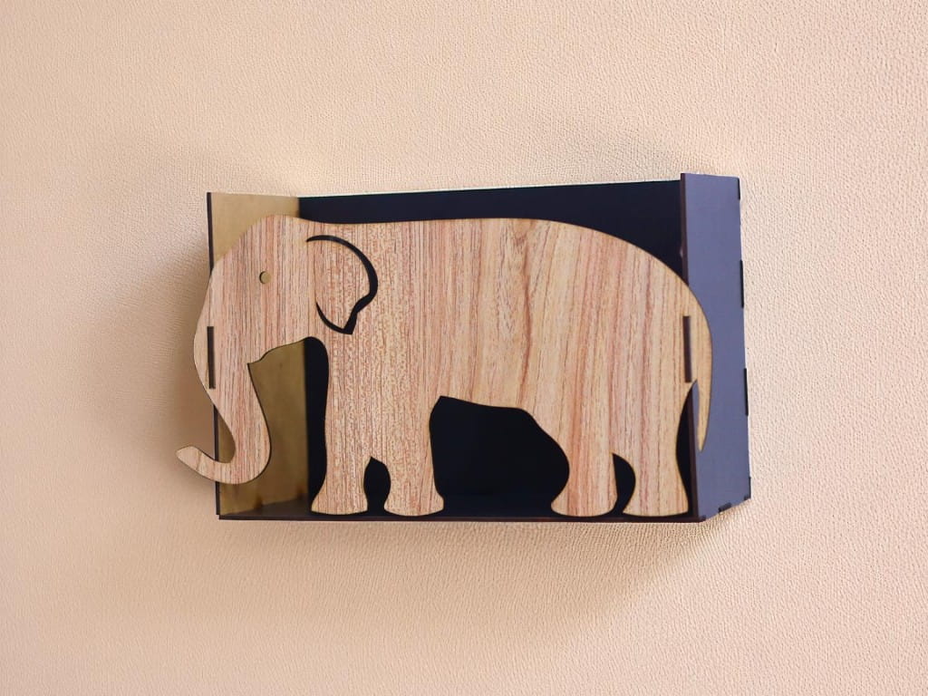 Laser Cut Wooden Elephant Wall Shelf