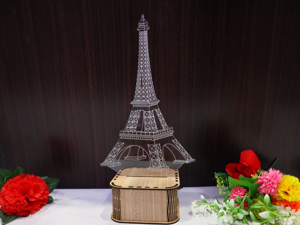 Laser Cut Eiffel Tower 3D Illusion Lamp