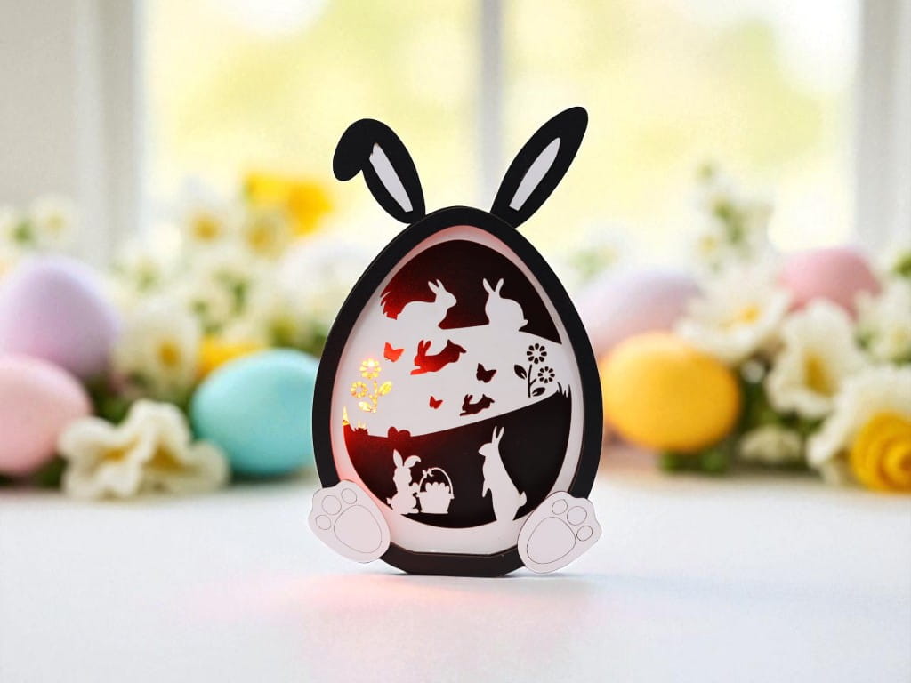 Laser Cut Wooden Easter Egg Bunny Decoration