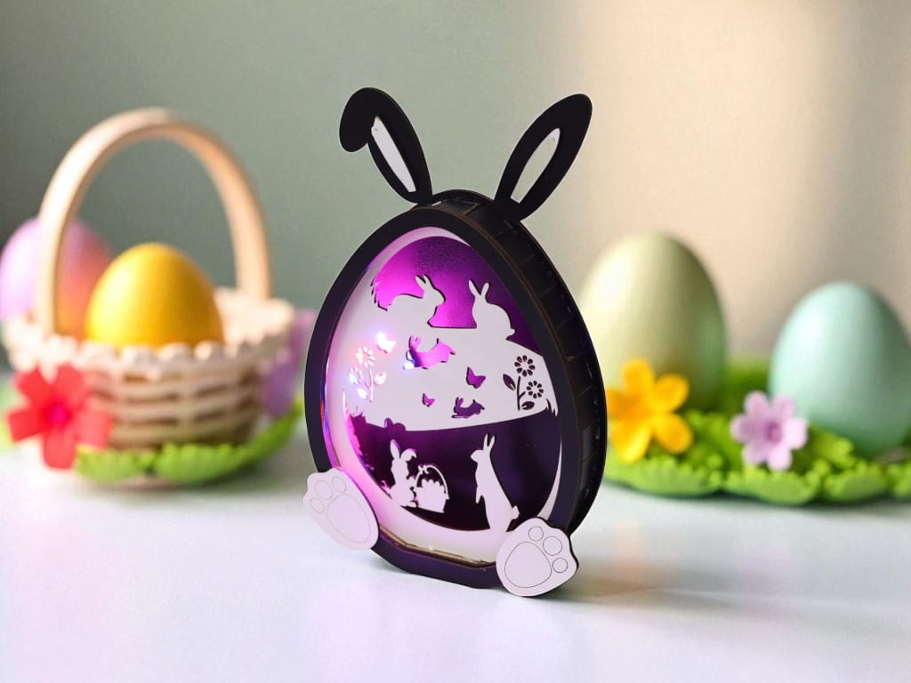 Laser Cut Wooden Easter Egg Bunny Decoration