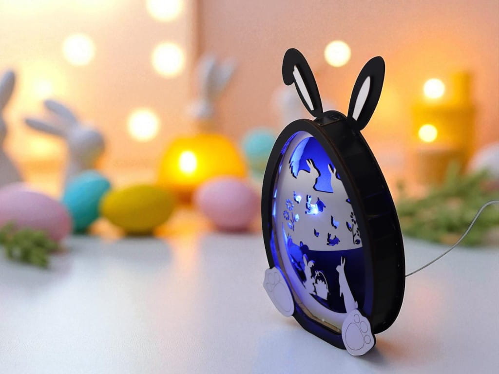 Laser Cut Wooden Easter Egg Bunny Decoration