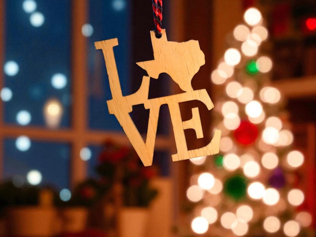 Laser Cut Love Texas Christmas Tree Ornament