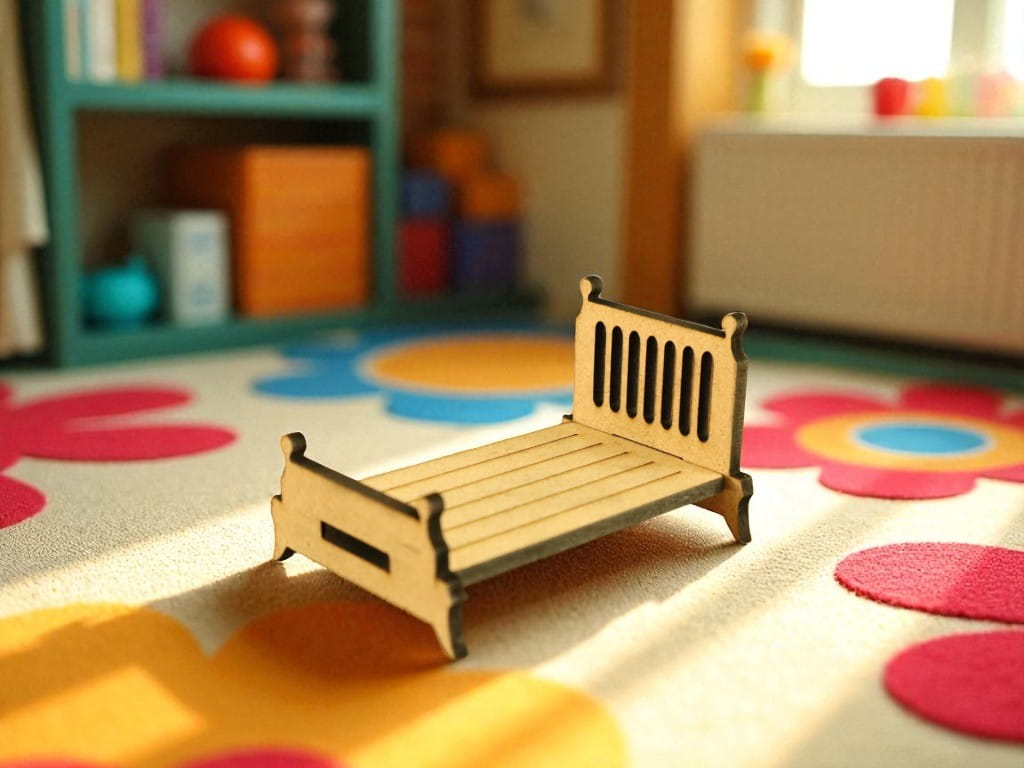 Laser Cut Wooden Miniature Dollhouse Bed