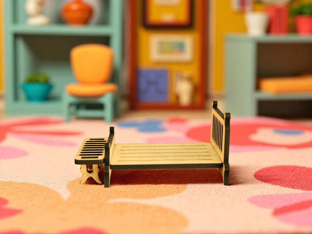 Laser Cut Wooden Miniature Dollhouse Bed