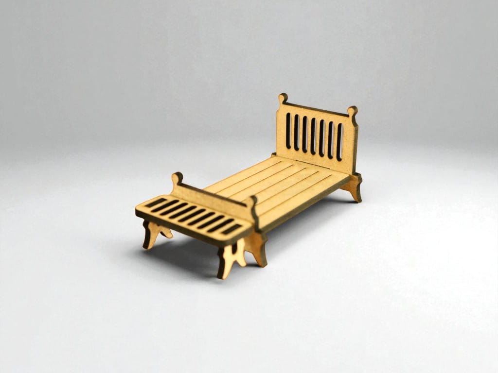 Laser Cut Wooden Miniature Dollhouse Bed