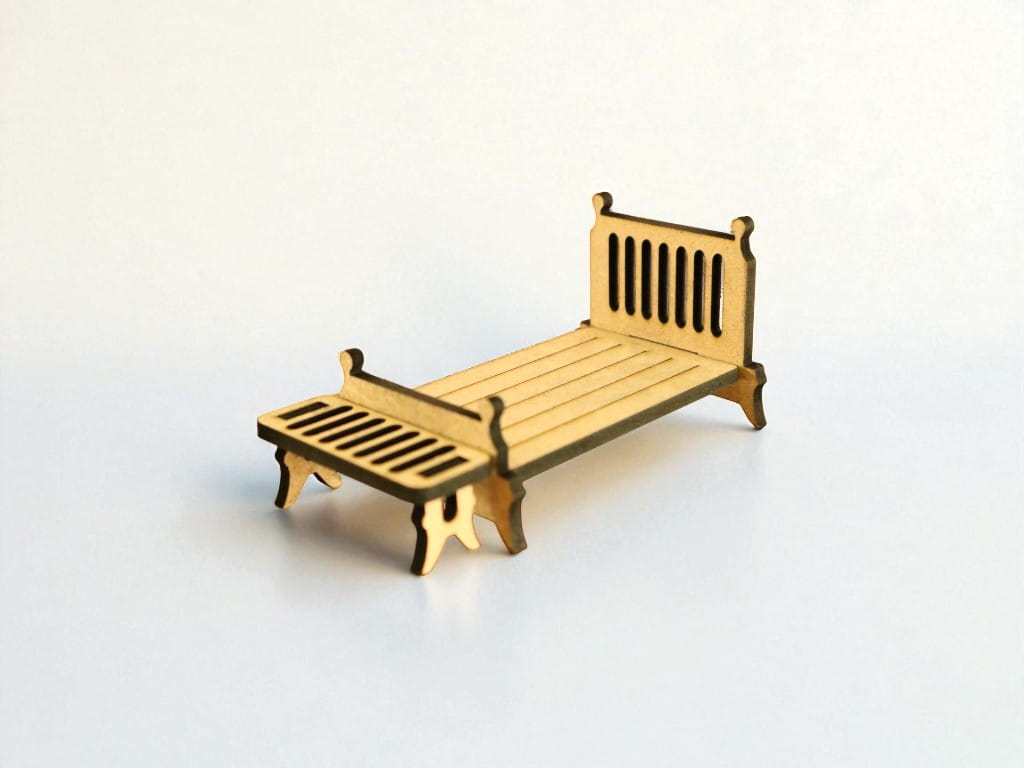 Laser Cut Wooden Miniature Dollhouse Bed