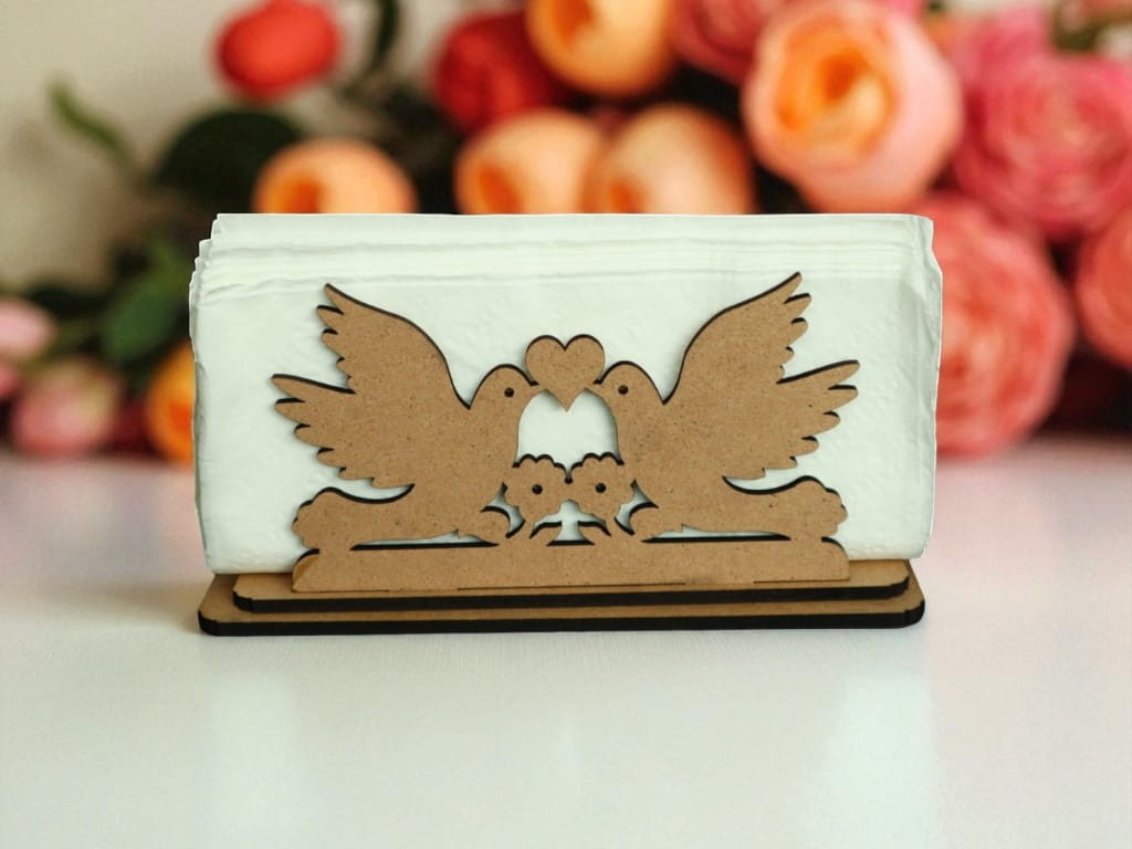 Laser Cut Pigeons with Heart Napkin Holder for Wedding
