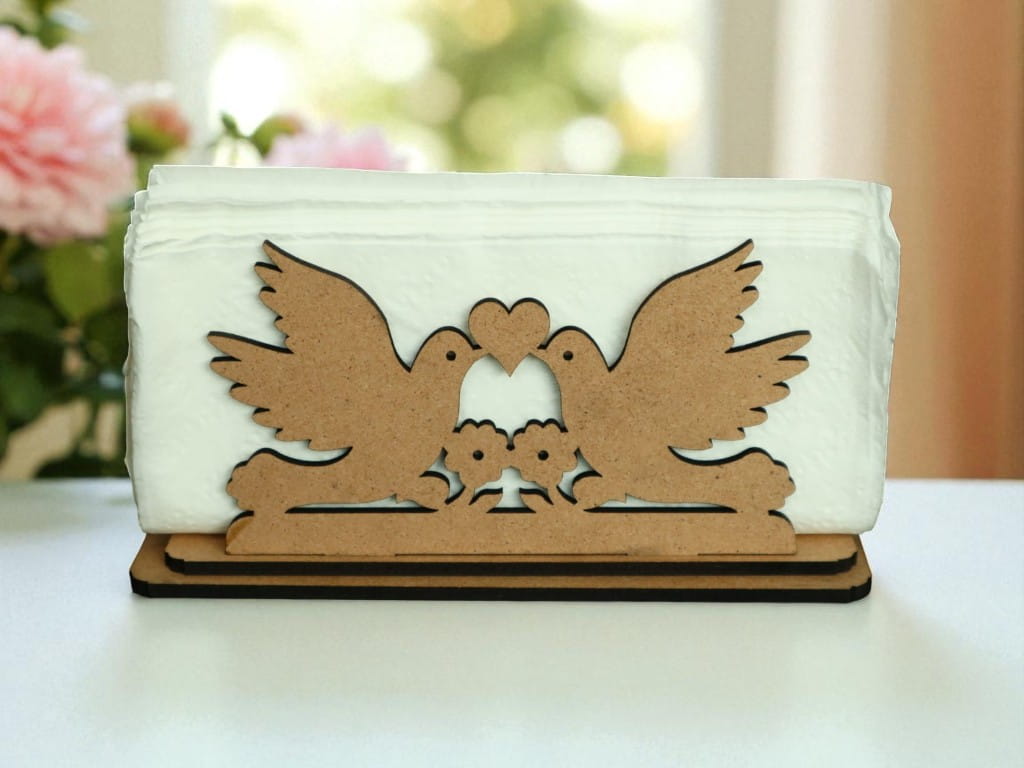 Laser Cut Pigeons with Heart Napkin Holder for Wedding