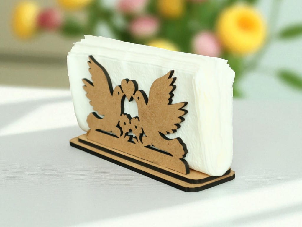 Laser Cut Pigeons with Heart Napkin Holder for Wedding