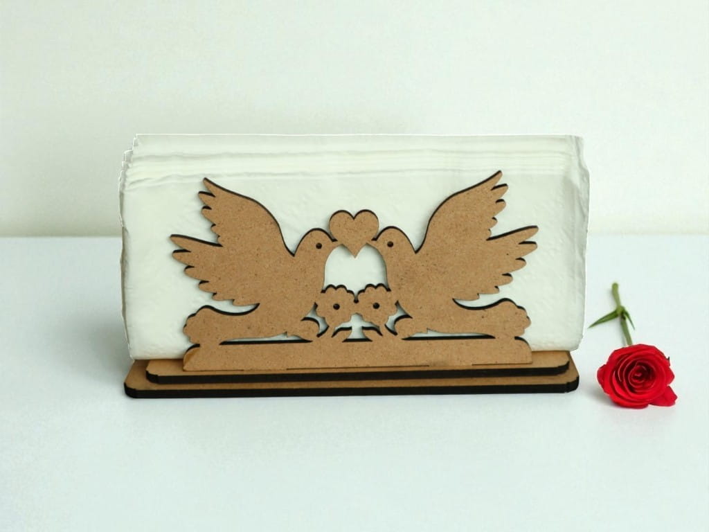 Laser Cut Pigeons with Heart Napkin Holder for Wedding