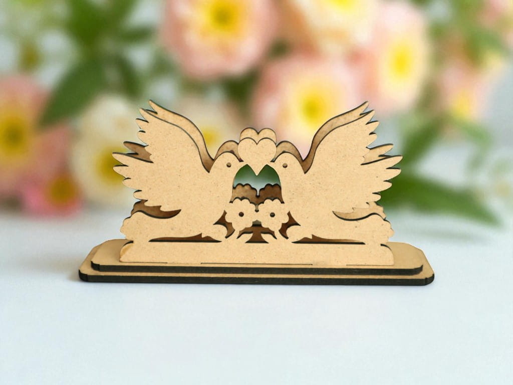 Laser Cut Pigeons with Heart Napkin Holder for Wedding