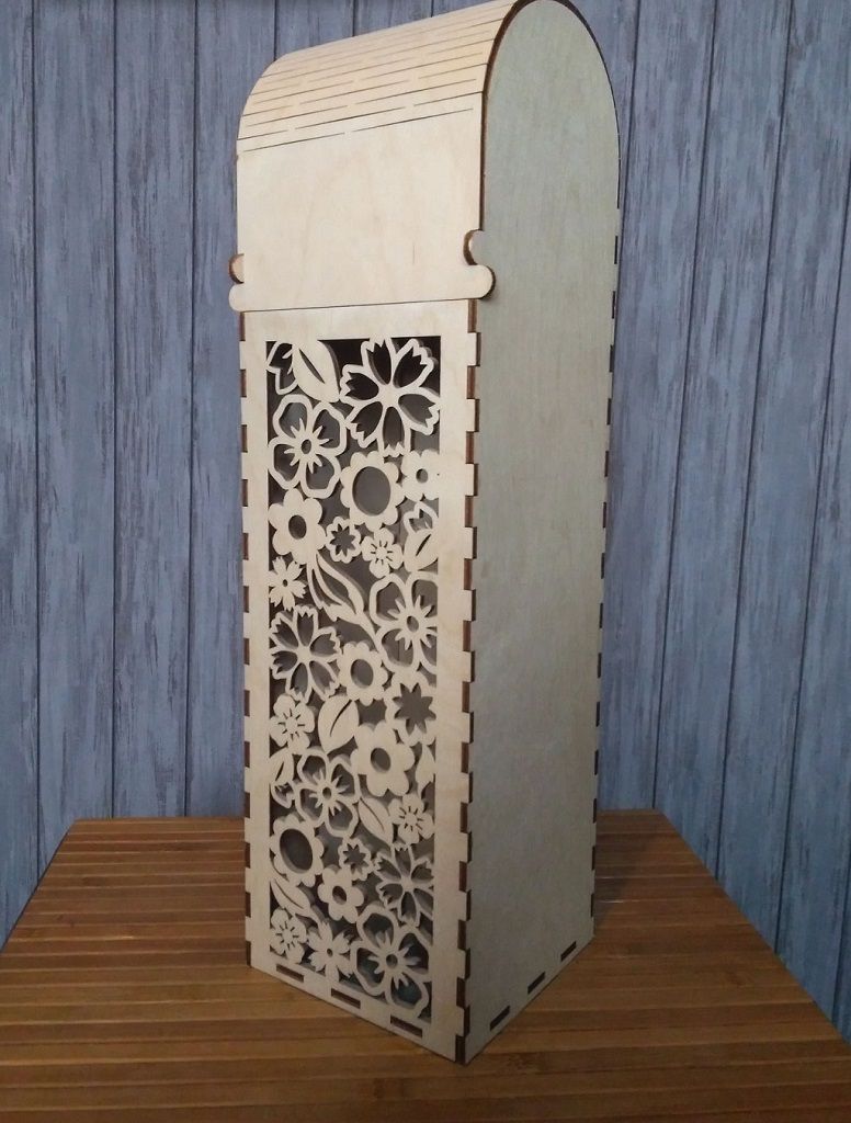 Laser Cut Single Bottle Box With Floral Cut Out Design