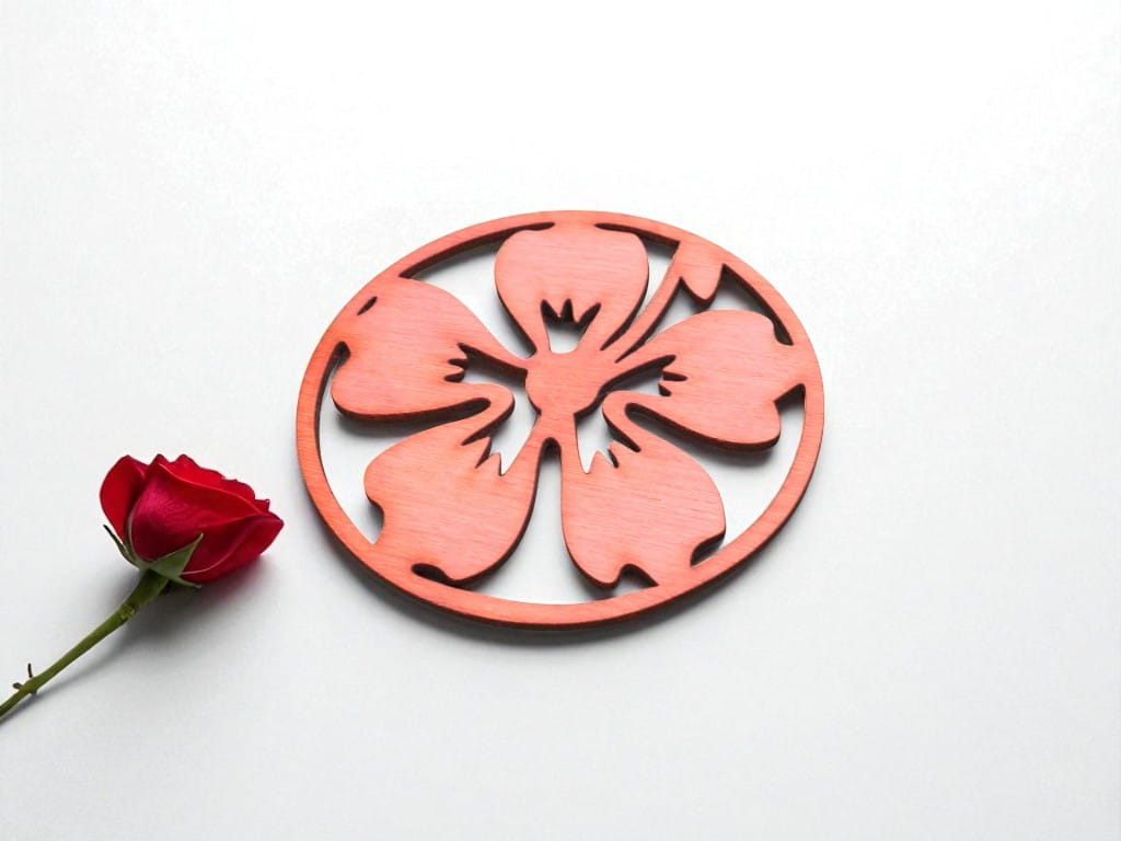 Laser Cut Wooden Hibiscus Flower Coasters