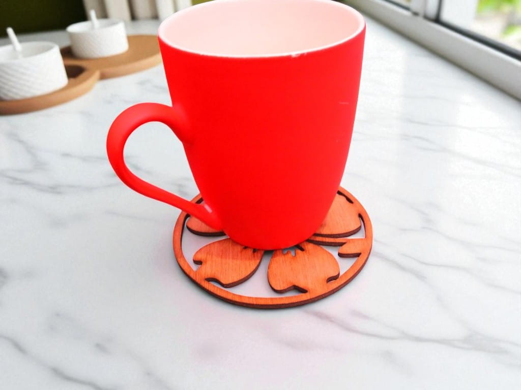 Laser Cut Wooden Hibiscus Flower Coasters