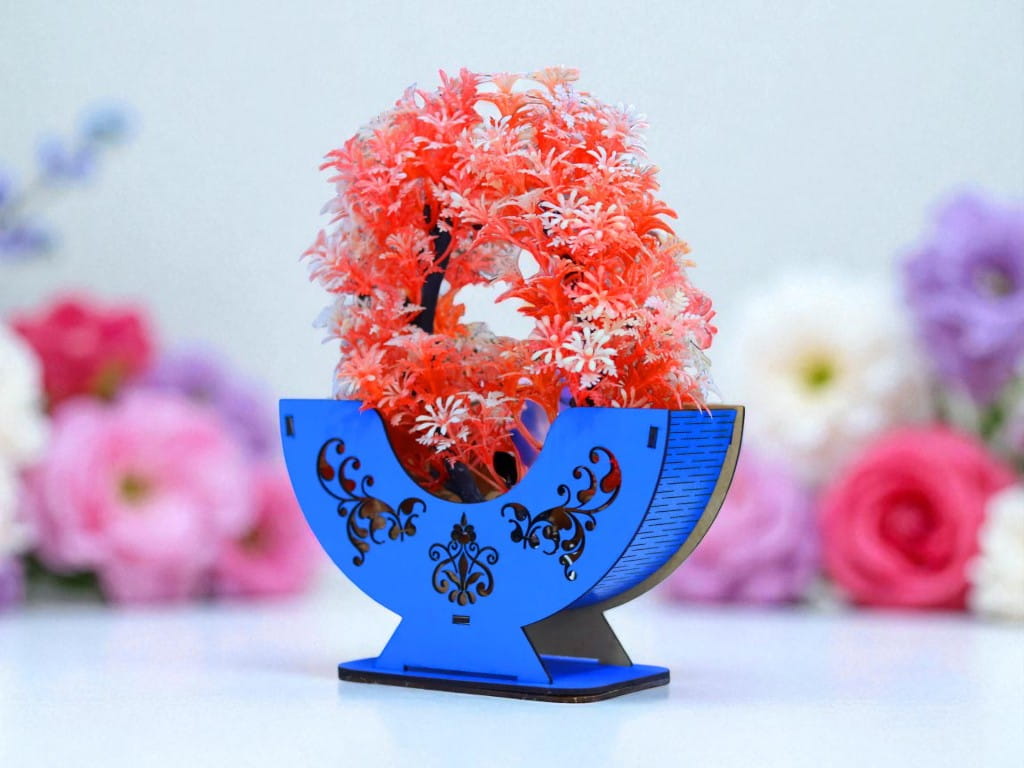 Laser Cut Wooden Flower Basket Centerpiece