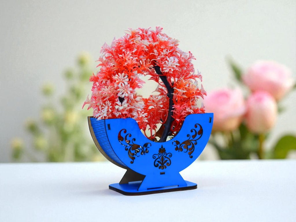 Laser Cut Wooden Flower Basket Centerpiece