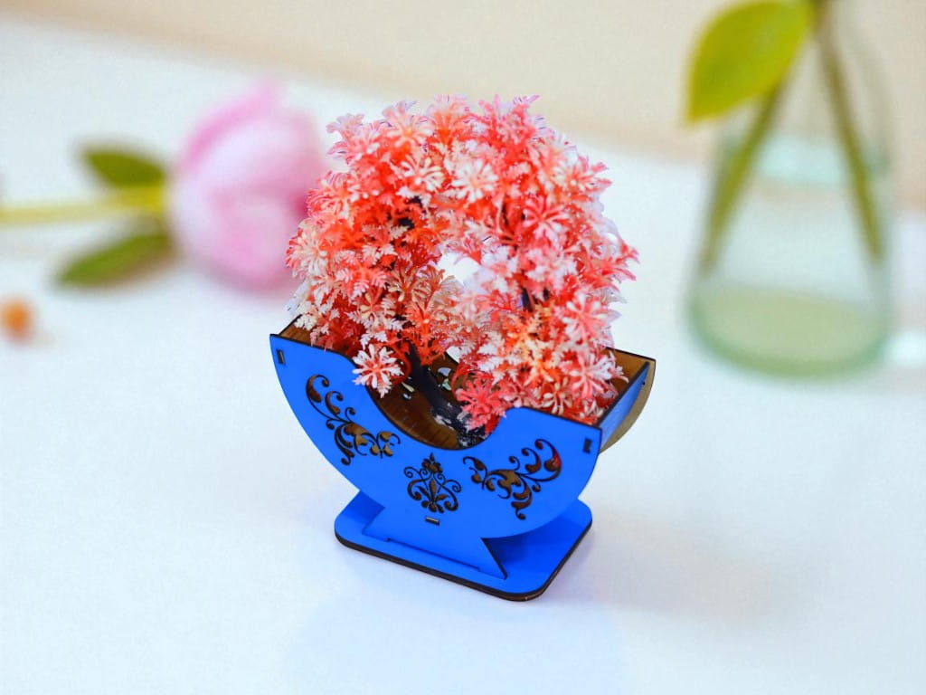 Laser Cut Wooden Flower Basket Centerpiece