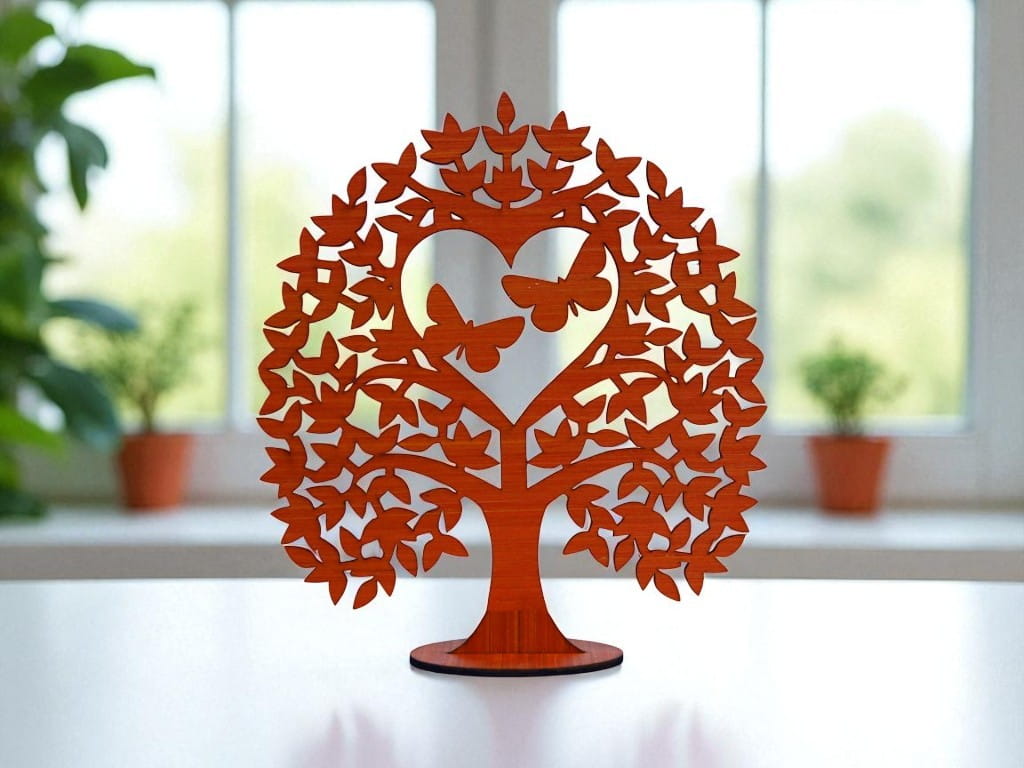Laser Cut Wooden Heart Tree Table Decor