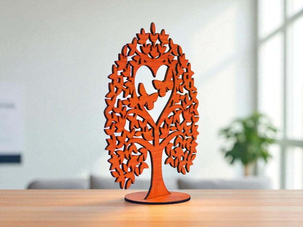 Laser Cut Wooden Heart Tree Table Decor