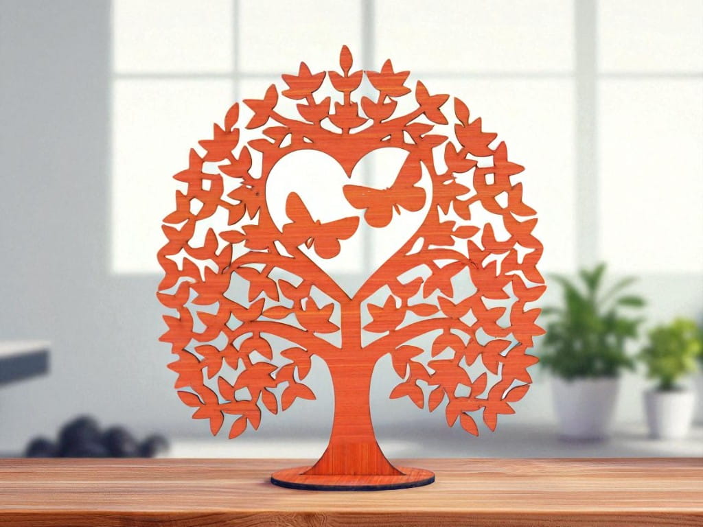 Laser Cut Wooden Heart Tree Table Decor