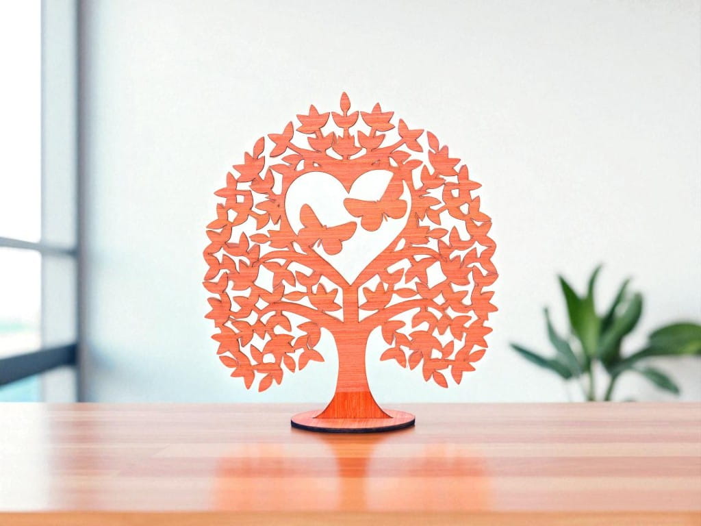 Laser Cut Wooden Heart Tree Table Decor