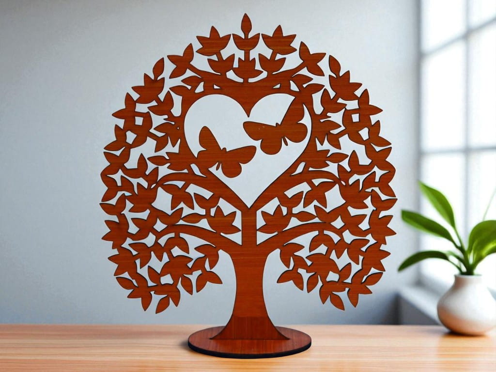 Laser Cut Wooden Heart Tree Table Decor